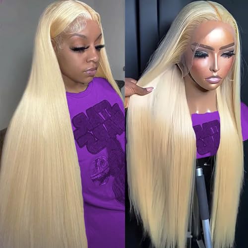 20 Inch 13¡¿6 613 lace front wigs human hair 200% density straight blonde wig human hair pre plucked With Baby Hair