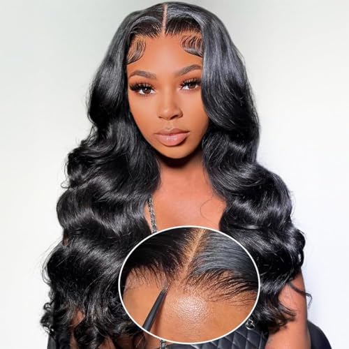 Body Wave Glueless Wig Human Hair Pre Plucked Pre Cut Glueless Lace Front Wig Ready to Wear 6x4 Body Wave Closure Wig Human Hair 180% Density Body Wave Pre Plucked Wig Natural Hairline 18 Inch