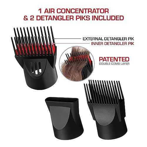 RED by Kiss Handle-Less 2200W Ceramic Tourmaline Hair Dryer, 3 Heat Settings, Pro Blow Dryer with Comb Attachment, Ionic for Frizz-Free Shine, Detangler & Straightening for 4C