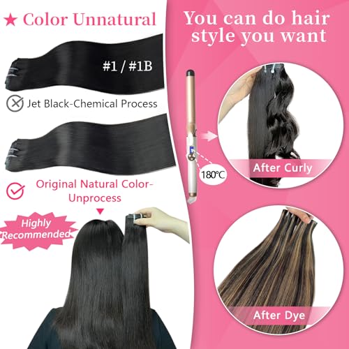 16 inch Seamless Clip in Hair Extensions Real Human Hair 110g 7pcs Invisible Soft PU Clip in Hair Extensions for Black Women Virgin Human Hair Extensions Clip ins 1B Natural Black Straight
