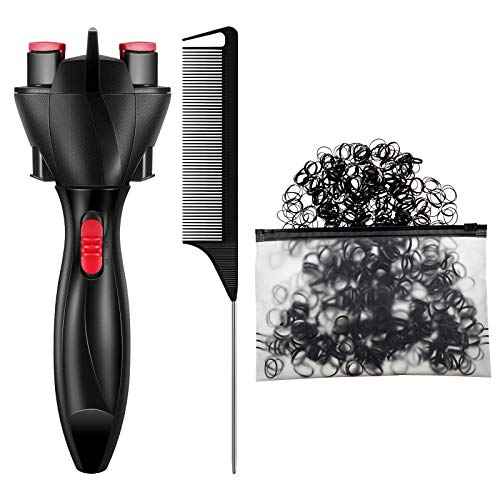 Automatic Hair Braider with 800 Mini Rubber Bands, Tail Comb & Electronic Braiding Machine - Roller Styling Tool for Tangling (Black)
