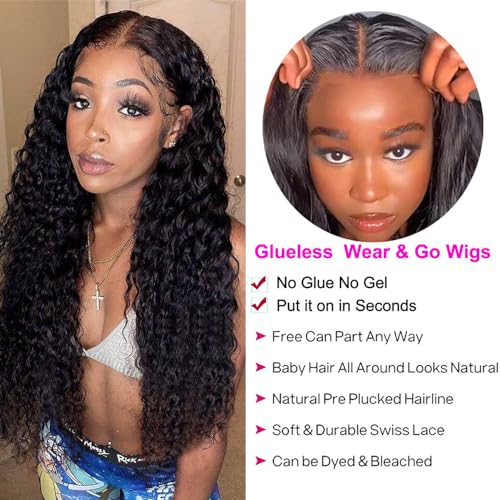 Wear and Go Glueless Wigs Human Hair Pre Plucked Pre Cut for Beginners Deep Wave Lace Front Wigs Human Hair Upgraded No Glue Ready To Wear 4x4 Lace Closure Glueless Wigs for Women 18 Inch