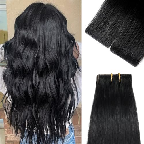 Invisible Tape In Hair Extensions Human Hair Natural Black 14 inch 20pcs 50g/Pack Seamless Invisible Straight Tape ins Human Hair Extensions for Black Women