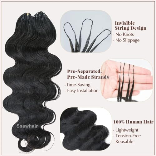 Body Wave Crochet Human Hair Knotless Pre-Separated Braid Virgin Human Hair With String Pre-Looped Reusable Feather Crochet Hair Extensions 18Inch 60g 50Strands
