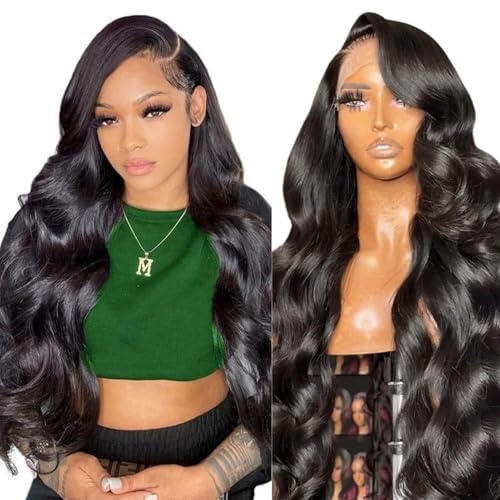 Body Wave Lace Front Wigs Human Hair 24 Inch 180% Density 13x4 HD Transparent Lace Frontal Wigs Human Hair Pre Plucked Glueless Lace Front wigs Free Part Natural Black