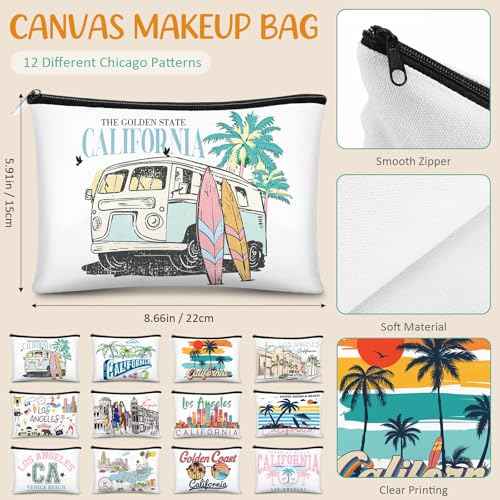 Reginary 12 Pcs City Souvenir Gifts Texas State Gifts Chicago City Souvenirs California Makeup Bag Paris San Francisco Alaska Zippered Cosmetic Bag for Women Traveler Souvenirs