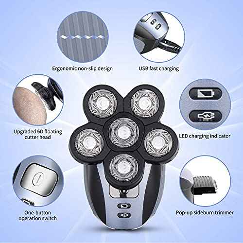 Head Shavers for Men - Upgraded Multifunctional Bald Head Shaver, Waterproof Electric Razor for Men Cordless Rechargeable Shaving Grooming Kit (Blue)
