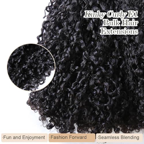 Afro Kinky Bulk Human Hair Extensions 100% Unprocessed Brazilian Virgin Micro Kinky Curly Braids Hair Braids Double Drawn Full End Bulk Hair 20 Inch 100g - Black