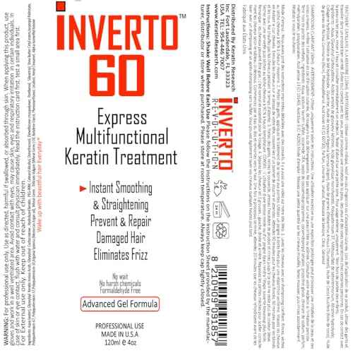 INVERTO 60 Advanced Gel Complex Brazilian Keratin Hair Blowout Treatment Formaldehyde Free Straightening Smoothing and Repairing Damaged Hair Keratin Research (Average Hair-120ml)