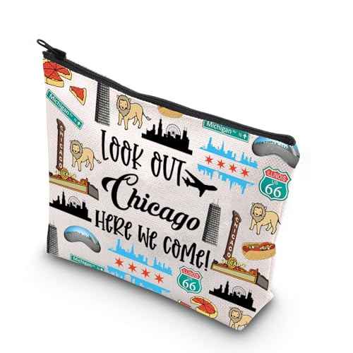 JNIAP Chicago Makeup Bag Chicago Themed Gifts Chicago Souvenirs Gifts Chicago Zipper Pouch Chicago Trip Gifts (look out Chicago)