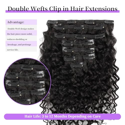 Sassina Natural Wave Clip in Remy Human Hair Extensions Double Weft Invisible Clip in Extensions Real Human Hair Natural Black Virgin Human Hair Extensions for Women 7Pcs 120G 18 Inch