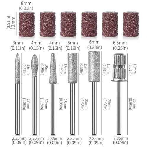 12Pcs Nail Drill bits Set,Professional Nail Art Tools Set for Acrylic Art,with 6 pcs Sanding Bands for Manicure & Pedicure Crystal Nail Files,Perfect for Nail Salons & Beauty