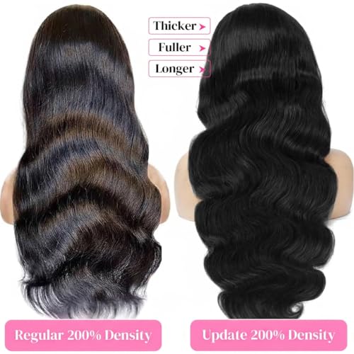 18 Inch 13x6 Lace Front Wigs Human Hair 200% Density Body Wave HD Lace Front Wigs Human Hair Pre Plucked Tangle-free Natural Black Glueless Wig for Women Daily