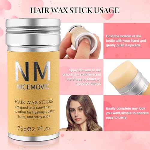 Hair Wax Stick Set for Flyaways Stocking Stuffers for Women Kids Christmas/Birthday Gifts Hair Accessories for Women Girls Teen Girls Trendy Stuff, Hairs Slick Stick Styling Tools Baby Hairs Gel Black
