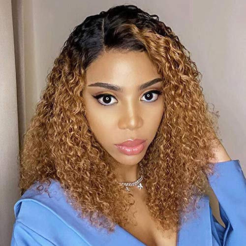 Derun Ombre Curly 13¡¿4 Lace Front Wigs Human Hair Lace Frontal Wig 1B/30 Remy Hair for Black Women (20Inch, 1b/30, 13¡¿4 Lace)