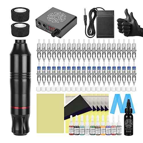 Tattoo Pen Kit ATOMUS Cartridge Tattoo Machine Kit Complete Tattoo Cartridge Needles Power Supply Inks Caps Kit for Tattoo Beginners Professional