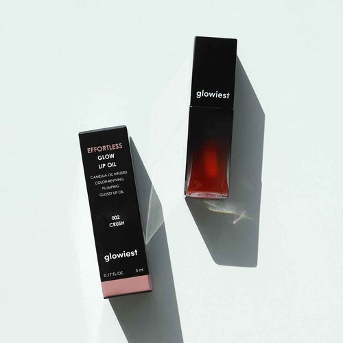glowiest EFFORTLESS Glow Lip Oil 002 CRUSH: Hydrating, Nourishing, Plumping | Non-Sticky Lip Gloss, Tinted Lip Camellia Oil - 0.17oz (5ml)