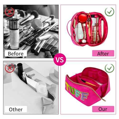 Preppy Stuff Makeup Bag, Stoney Clover Travel Toiletry Bag Pouch Chenille Letter Make Up Bags Girls Cute Cosmetic Bag Wedding Birthday Stocking Stuffers for Gifts Halloween Stuff (Rose Red)