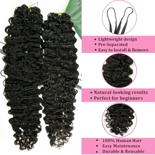 BLG Pre Looped Human Crochet Hair Knotless Pre-Separated Crochet Human Hair Extensions 18 Inch 60g Burmese Water Wave Invisible Feather Extension Real Human HairCurly Micro Link Crochet Hair