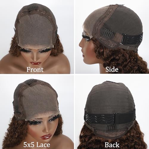 ONICE Wear And Go Glueless Wigs Human Hair Pre Plucked Pre Cut 5x5 HD Lace Closure Human Hair Wigs For Black Women Upgraded No Glue Deep Wave Lace Front Wigs Human Hair(Chocolate Brown,18Inch)