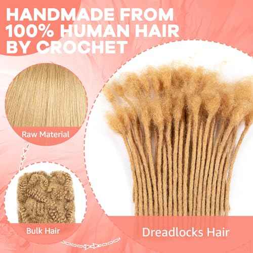Teresa 8 Inch 20 Strands 100% Human Hair Dreadlock Extensions for Man/Women,Full Head Handmade Permanent Human Loc Extension (Medium Size Width 0.8cm,#27,Honey Blonde)
