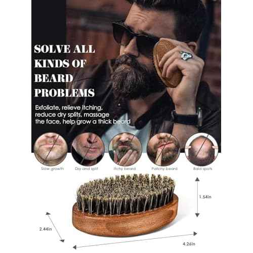 Beard Brush, Stocking Stuffers Boar Bristle Beard Brush for Men and Mustache Scissors Facial Hair Grooming Kit, Detangles Boars Hair Styling Beard Tool, Christmas Gift for Boyfriend Husband