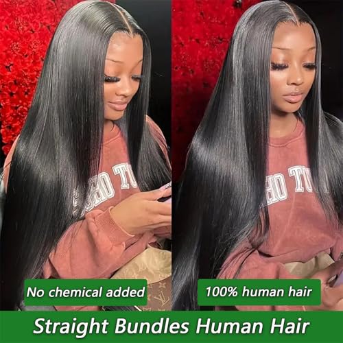 12A Human Hair Bundles Straight 14 16 18 20 Inch 100% Unprocessed Brazilian Remy Virgin Hair Quick Weave Sew In Raw Glossy Billion 4 Hair Bundles Human Hair Extensions for Women Natural Black Color