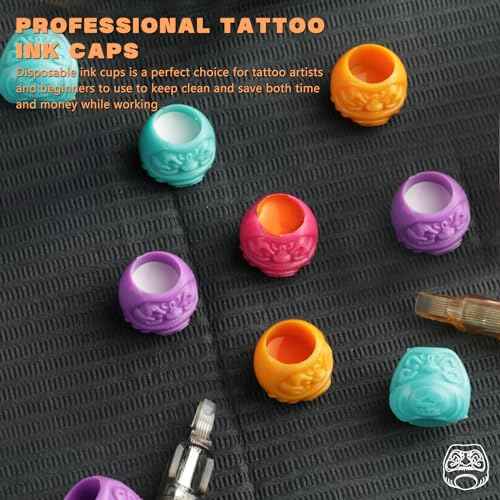 EZ Tattoo Ink Cups - 200pcs Daruma Disposable Ink Caps Tattoo Ink Pigment Holder, Tattoo Supplies and Equipment for Tattoo Needles and Tattoo Machine Kit (Orange)