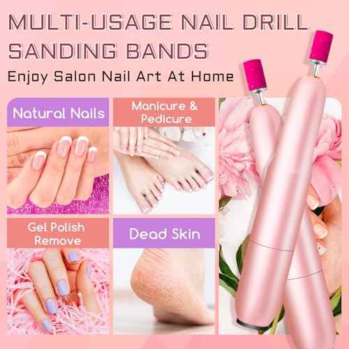 200Pcs Nails Sanding Band, 180 Grit Zebra Sanding Band for Nail Drill Fine Grit Sanding Bands with 3/32¡± Nail Sanding Bit for Natural, Gel Nail, Sand Band 180 Grit Set for Manicure & Pedicure