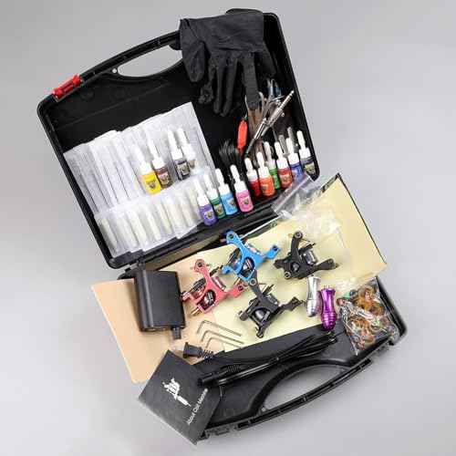 HAWINK Complete Tattoo Kit 4 Standard Tattoo Machines Power Supply 14 Color Tattoo Inks Needles Tips Grips with Carry Case TK-HW4005