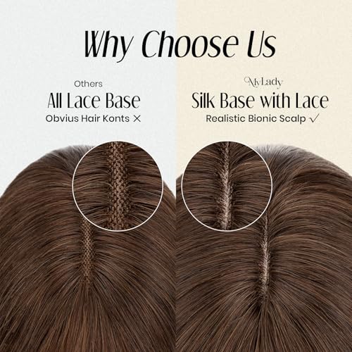 MY-LADY Human Hair Toppers for Women Real Human Hair with Bangs Thin 7 * 13CM Silk Base with Lace Clip in Straight Remy Hairpieces 150% Density 10 Inch Dark Brown