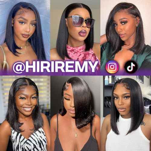 Bob Wig Human Hair 13x4 HD Lace Frontal Short Straight Lace Front Bob Wigs for Black Women Human Hair Pre Plucked Glueless Side Part 180% Density Black Color 14 Inch