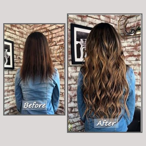 Savasana Clip in Hair Extensions Real Human Hair Straight 7 Pcs Balayage Clip in Hair Extensions Double Weft Thick Chocolate Brown to Caramel Blonde 16 Inch 120g