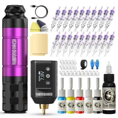 Wireless Tattoo Gun Kit Professional Tattoo Kit Tattoo Machine Kit Tattoo Pen Kit with 1500mAh Tattoo Battery Pack Tattoo Ink Needles WTK278