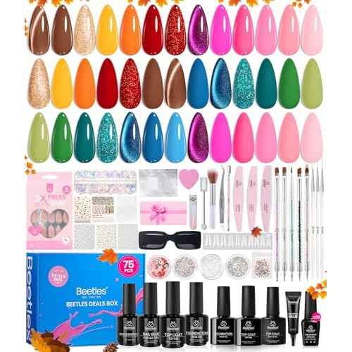 beetles Gel Polish Wandering Peace Collection 20 Colors Fall Gel Nail Polish Set 75 PCS Brown Blue Red Black Purple Glitter Cat Eye Glitter Glossy Matte Top Coat Uv Led Salon Home Gifts for Women