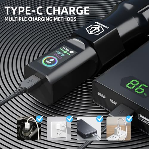 POSEIDON Tattoo Gun Kit - Machine Kit with 2 Batteries Tattoo Pen Kit with Digital LED Display 20Pcs Tattoo Needles Cartridge 12pcs Inks Tattoo Machine Kit Tattoo Supplies for Beginner