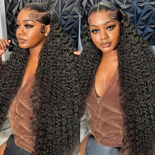 LICHANG Deep Wave Lace Front Wigs Human Hair 4x4 Transparent Lace Closure Wet and Wavy Wigs for Black Women Pre Plucked Human Hair Wig with 180% Density Nature Color 26 Inch