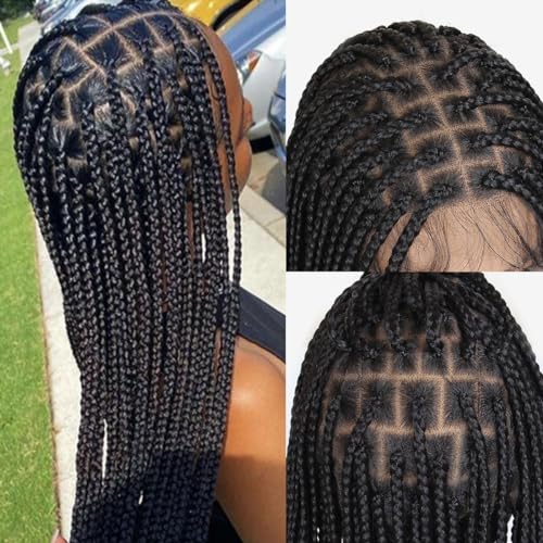 KRALER 36 inch Braided Wigs for Black Women, Knotless Box Braid Wig Full Double Lace Square Based Micro Box Braids Wig Pre Plucked with Baby Hair
