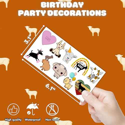 Goat Temporary Tattoos 8 Sheets 80 PCS Farm Goat Party Decorations Supplies Favors Animals Theme Birthday Cute Stickers Christmas Gifts for Boys Girls Class School Prizes Carnival