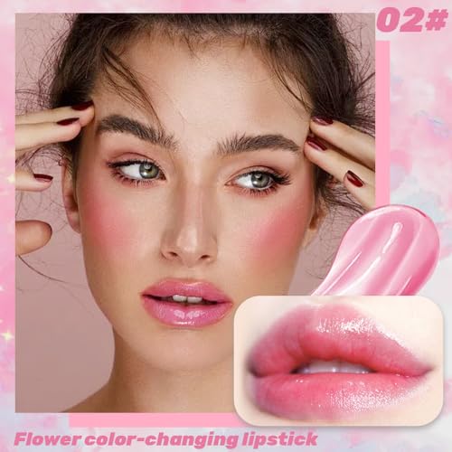 BINGBRUSH PH Color Changing Lipstick ? Jelly Flower Lip Balm, Temperature-Activated Moisturizing Lip Tint, Long-Lasting Crystal Clear Lipstick for Women, Natural Glow & Hydration (02# Blue Fairy)