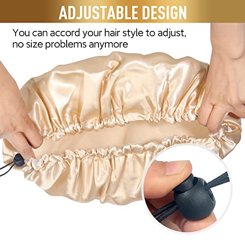 Shower Cap, Adjustable Shower Caps for Women, Extra Large Upgrade Double Waterproof Layers Hair Cap, Bath Caps Shower Hat Women Girls Adult Hair Protection Suitable for All Lengths and Thickness
