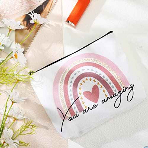 Saintrygo 4 Pcs Rainbow Cosmetic Bag Teacher Nurse Inspirational Gift Bags for Women Girls You Are Loved Beautiful Kind Makeup Bag Bulk Personalized Canvas Purse Pouch for Toiletry Travel