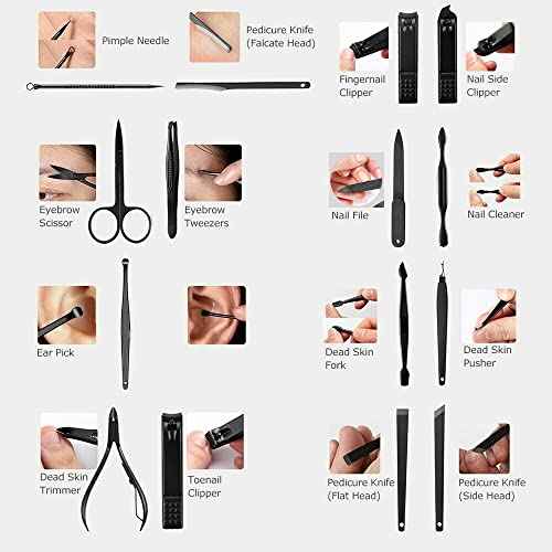 16 Pieces Manicure Set, Pedicure Kit, Nail Clippers, Stainless Steel Professional Personal Care Tool Kit, Nail Tools with Brown Case, Gifts for Men