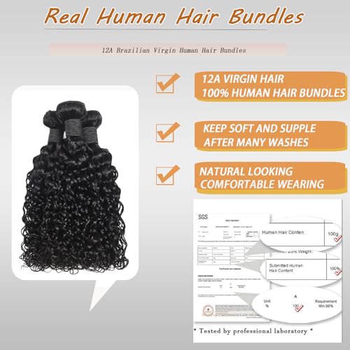 Water Wave Human Hair Bundles 12A Double Weft Deep Curly Wave Bundles 100% Unprocessed Brazilian Virgin Human Hair Natural Black Color Wet And Wavy Hair Extensions 16 18 20