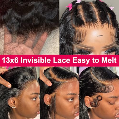 13x6 Body Wave Lace Front Wigs Human Hair 200% Density Body Wave Lace Frontal Wigs Human Hair for Women Pre Plucked Glueless Wigs with Baby Hair 24 Inch