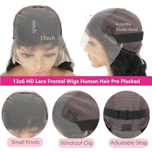 28 Inch Body Wave Lace Front Wigs Human Hair With Baby Hair 13x6 Hd Lace Frontal Wigs Pre Plucked Black Body Wave Wig Human hair 220% Density Long Black Lace Front Wigs For Women
