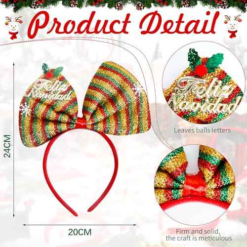 Christmas Headbands Bow Hair Bands for Women Girls Kids, Yellow Green Red Stripe Winter Hair Accessories, Xmas Party Supplies Cosplay Hair Decoration Headdress Hair Hoop 1 Pcs
