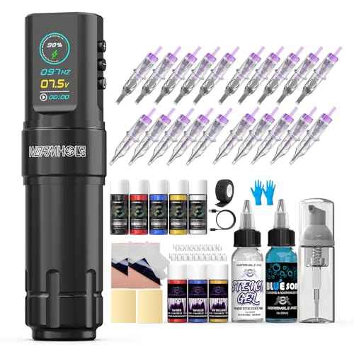 Wormhole Tattoo Gun Wireless Tattoo Kit ? 1800mAh Battery, Jumpstart Mode, Timer & Memory Function ? Complete Tattoo Machine Kit for Beginners & Professionals with Tattoo Ink, Needles & Supplies