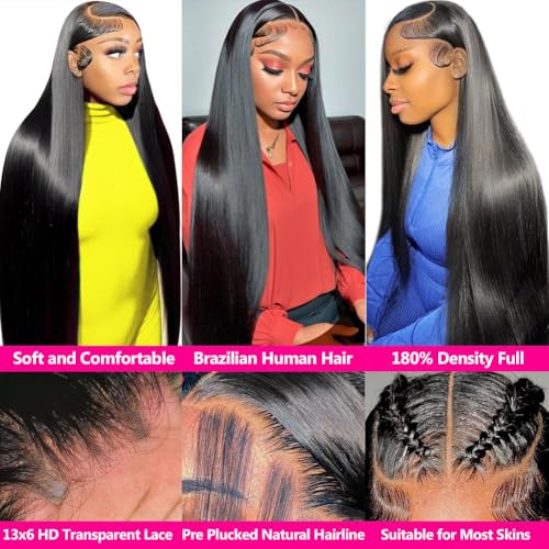 26 Inch Lace Front Wigs Human Hair HD Straight 13x6 Pre Plucked 180% Density Glueless Wigs for Black Women