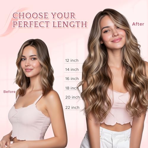 One Piece Clip in Hair Extensions 100% Real Human Hair 3/4 Full Head Hair with Upgraded V-Shaped Weft 5 Clips in Hair Extensions for Women, £¨16 Inch, #02 Dark Brown£©
